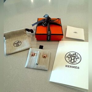 HERMES POP H ROSE PLATED EARRINGS 85 ROSE DRAGEE PUFFY EARRINGS MINI